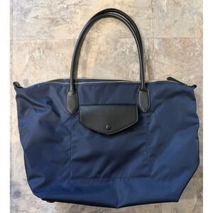 Banana Republic Navy Nylon Tote Bag Leather Trim Large Shoulder Carryall Travel
